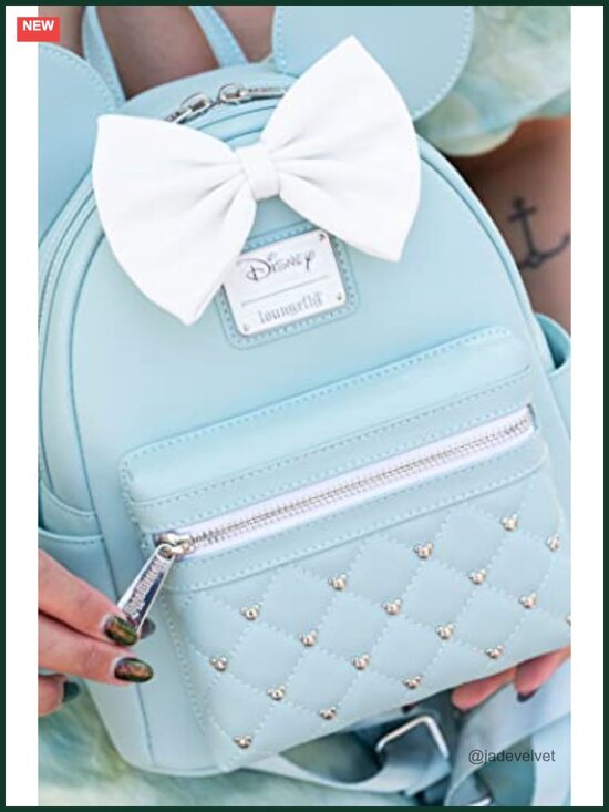 Loungefly Minnie Mouse Mini Backpack Faux Leather Quilted Silver Studs